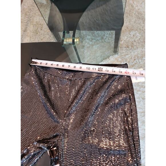 Forever 21 Sequin Pant Womens 0X Black Geo Print Elastic waist Wide Legs Pull On - Picture 12 of 12
